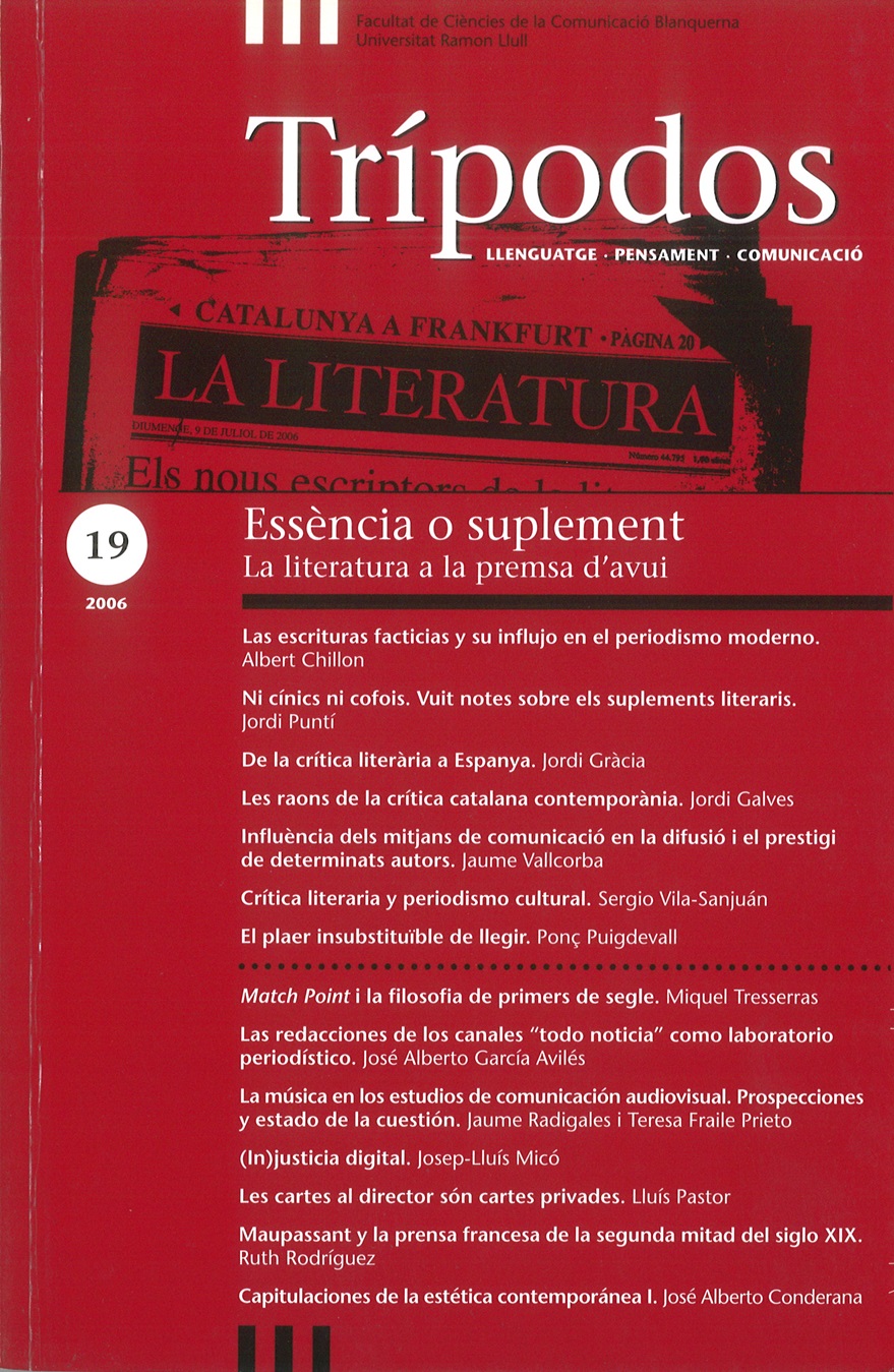 					View No. 19 (2006): Essència o suplement. La literatura a la premsa d'avui
				